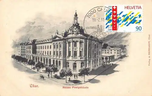 L300 Schweiz Chur Neues Postgebaeude Vintage Postkarte