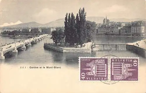 L299 Schweiz Geneve et le Mont-Blanc Mountain Bridge Vintage Postkarte
