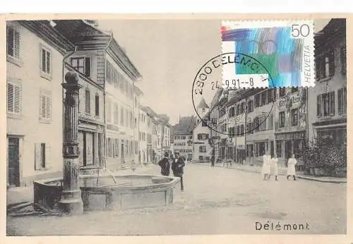 L300 Schweiz Delemont Fountain Shops Vintage Postkarte