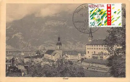 L300 Schweiz Chur Kirche Berge Ansicht Vintage Postkarte