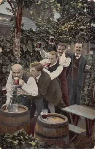 Comic Humor 1912 Männer in Reihe trinken Bier und machen lustige Gesichter Postkarte