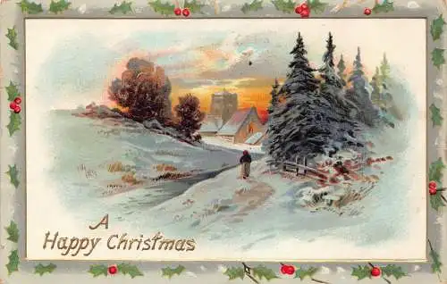 Weihnachtsgrüße geprägt Heiliger Baum Winterlandschaft Sonnenuntergang Postkarte