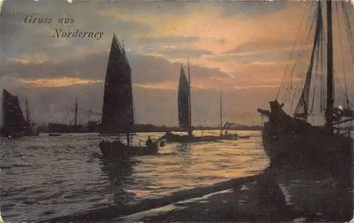 Deutschland 1905 Gruss aus Norderney Segelboote Vintage Postkarte