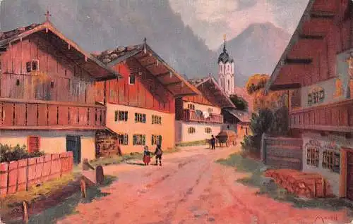 Deutschland Oberbayrische Landschaft Kunst von Morell Vintage Postkarte