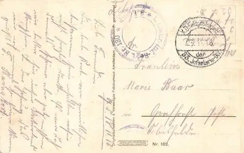 WWI 1916 Infanteriesoldaten marschieren nach Erhalt der Paketpost Feldpostkarte
