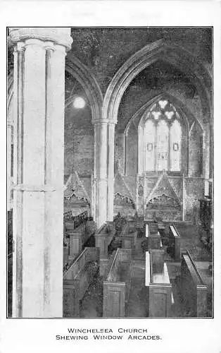 England Winchelsea Kirche Schaufenster Arkaden Vintage Postkarte