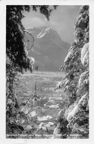 Deutschland Garmisch Partenkirchen gegen Zugspitze Waxenstein Schnee Vintage Postkarte