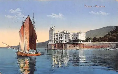 Italien 1918 Triest Miramare Segelboot Feldpost 1. Weltkrieg Vintage Postkarte