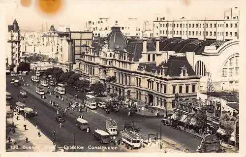A986 Argentinien Buenos Aires Estacion Verfassung RPPC Straßenbahn Bus Postkarte