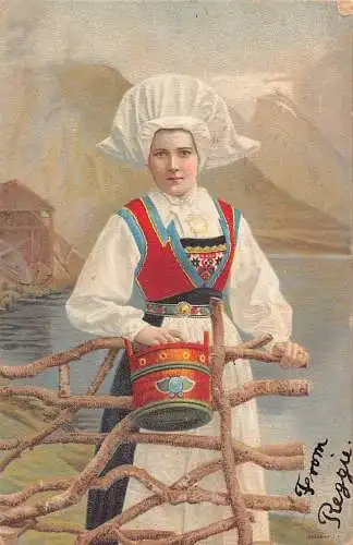 A979 Norwegen 1903 Bauernmädchen in Tracht Ethno See Postkarte