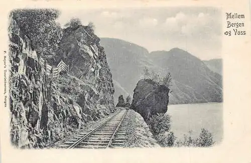 A999 Norwegen Mellem Bergen og Voss Eisenbahn Vintage Postkarte