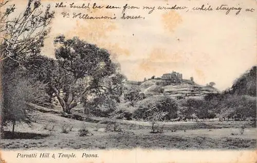 A997 Indien Poona Parvatti Hügel und Tempel Vintage Postkarte