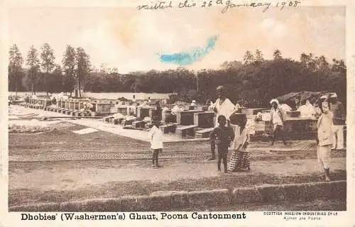 A998 Indien Poona Cantonment Dhobies' Washermen's Ghaut Native Boys Postkarte