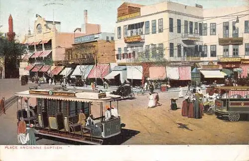 A992 Ägypten 1913 Cairo Place Ancienne Saptieh Straßenbahn Geschäfte Fotografie Postkarte