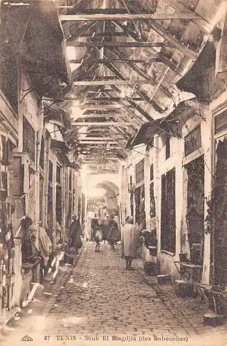 Tunesien Tunis Souk El Blagdjia des Babouches Straße Vintage Postkarte