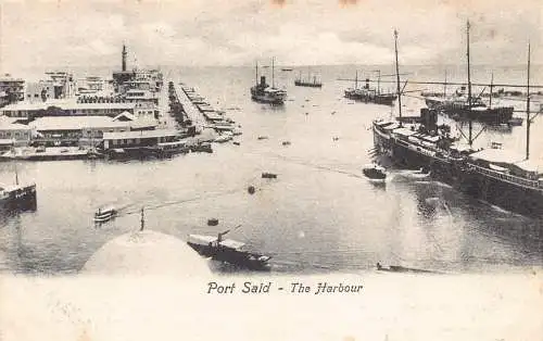A992 Ägypten Port Said The Harbour Steamboats Vintage Postkarte