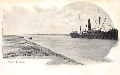 A992 Ägypten Suezkanal Dampfschiff Passepartout Vintage Postkarte