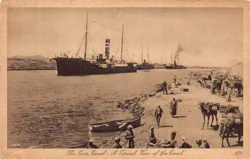 A992 Ägypten Dampfschiff Suezkanal typische Ansicht Ureinwohner Kamele Vintage Postkarte