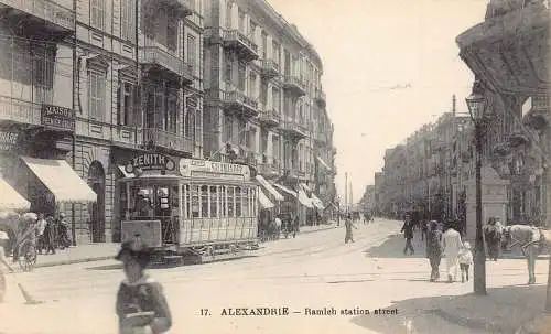 A992 Ägypten Alexandria Ramleh Bahnhof Straße Zenith Salamander Adv Schilder Postkarte
