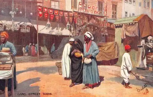 A999 Ägypten Kairo Straßenszene Ureinwohner Männer und Frauen ethnische Kunst Vintage Postkarte