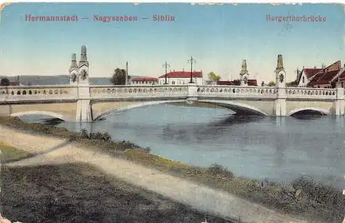 Rumänien Hermannstadt Nagyszebenbrücke 1917 Feldpostkarte