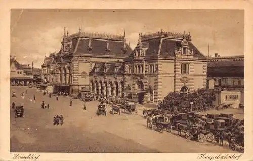 Deutschland Düsseldorf Hauptbahnhof Bahnhof Waggons Vintage Postkarte