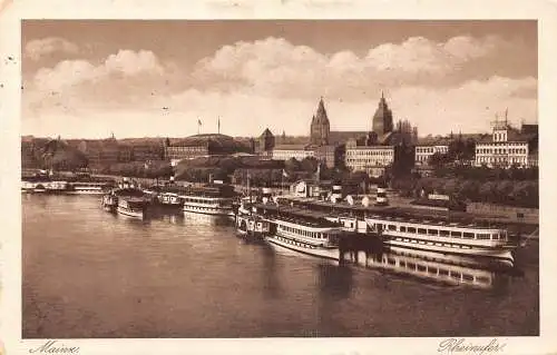 Deutschland Mainz Rheinufer Dampfschiffe RPPC 1928 Vintage Postkarte