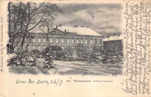 Deutschland 1899 Gruss aus Berlin Thiergarten Garten Schloss Bellevue Schnee Postkarte