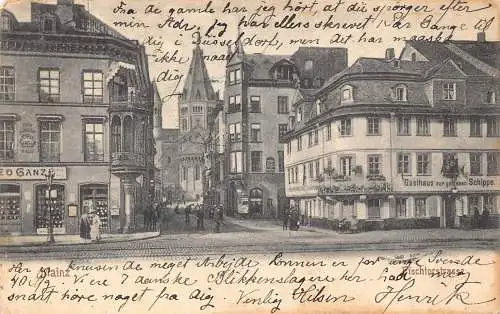 Deutschland 1905 Mainz Fischtorstraße Gasthaus Schippe Pension alte Postkarte