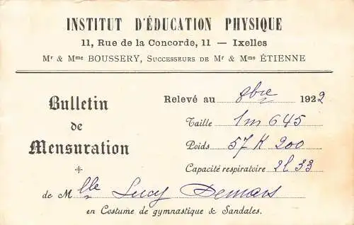 L292 Institut d'Education Physique Bruxelles Belgien 1922 Postkartengröße
