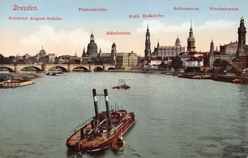 A210 Deutschland Dresden Dampfschiff Fernheizwerk Schlossturm Staendehaus Postkarte