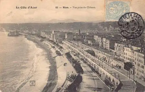 L125 Frankreich 1905 La Cote d'Azur Nizza, prise du Chateau Beach Vintage Postkarte