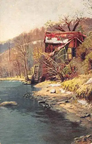 A197 Natur 1914 Wassermühle Cottage Fluss Wald Vintage Postkarte