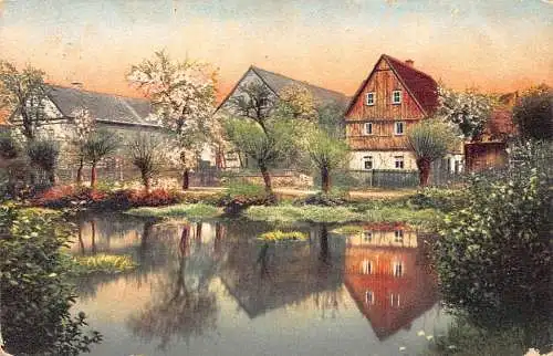 A203 Panoramahäuser und blühende Bäume Spiegelung im See Postkarte
