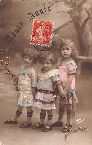 L126 Neujahrsgrüße Mädchen Kinder 1912 Vintage Postkarte
