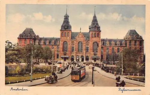 A207 Niederlande Amsterdam Rijksmuseum Museum Straßenbahn Vintage Postkarte
