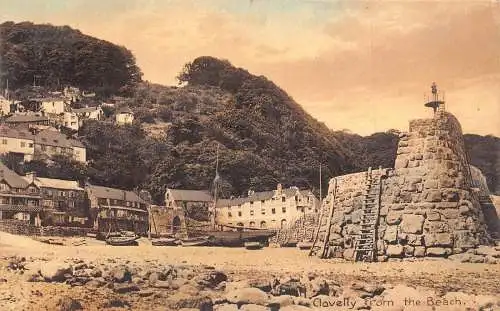 A033 England Clovelly vom Strand Vintage Postkarte