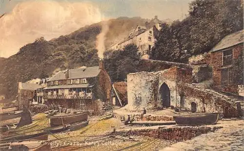 A033 England Clovelly Crazey Kate's Cottage Boats Vintage Postkarte