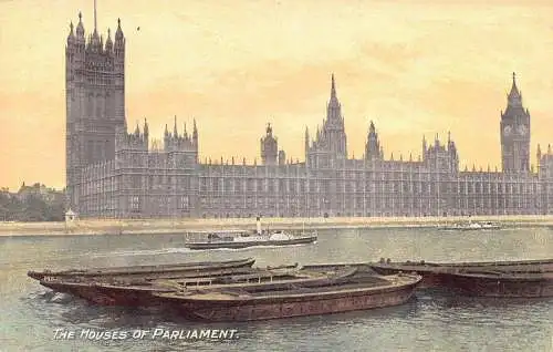 A034 England The House of Parliament Dampfschiff Vintage Postkarte