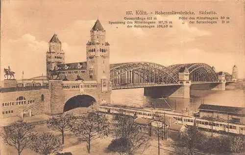 A026 Deutschland Köln Hohenzollernbrücke Südansicht Vintage Postkarte