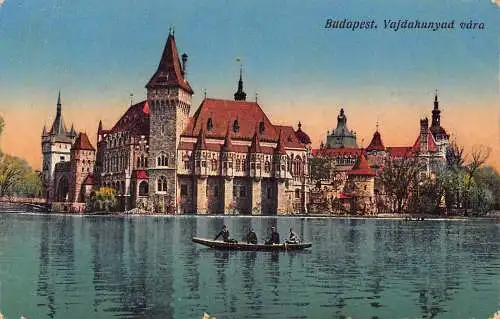 A226 Ungarn Budapest Vajdahunyad Burg Boot Vintage Postkarte
