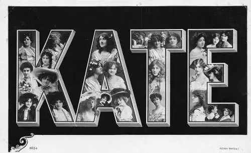A046 Kate Großer Buchstabe Name Schöne Frauen und Mädchen Schmuck Vintage Postkarte
