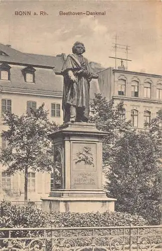 L051 Deutschland 1915 Bonn am Rhein Beethoven Statue Feldpost 1. Weltkrieg Vintage Postkarte
