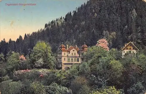 L090 Deutschland 1918 Feldpost 1. Weltkrieg Tegernsee Sengerschloss Schloss im Wald Postkarte
