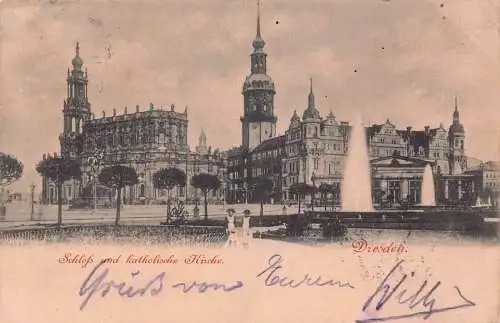 L261 Deutschland 1898 Schloss und katholische Kirche Dresden Vintage Postkarte