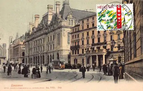 L299 Schweiz Lausanne Hotel Gibbon Tram Kinderwagen Vintage Postkarte