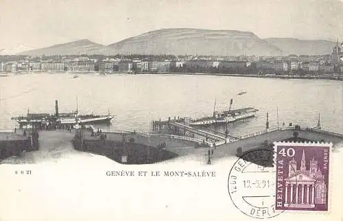 L299 Schweiz Geneve et le Mont-Saleve Mountain Steamboat Vintage Postkarte
