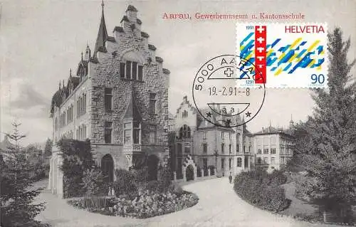 L298 Schweiz Aarau Gewerbemuseum Kantonsschule Vintage Postkarte