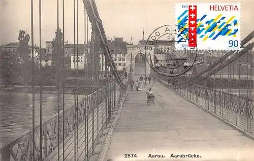 L298 Schweiz Aarau Aarebrücke Brücke Kind Junge Vintage Postkarte.