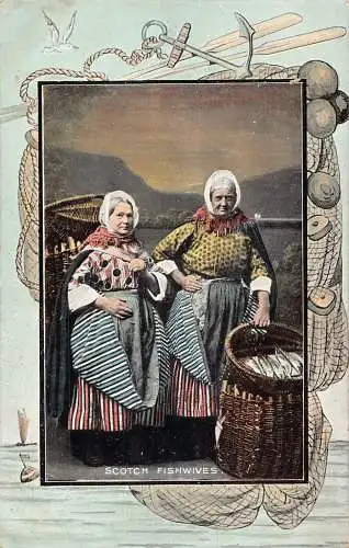 A051 Scotch Fishwives 1906 Alte Fischerinnen Bauern Korb Fischnetze Postkarte